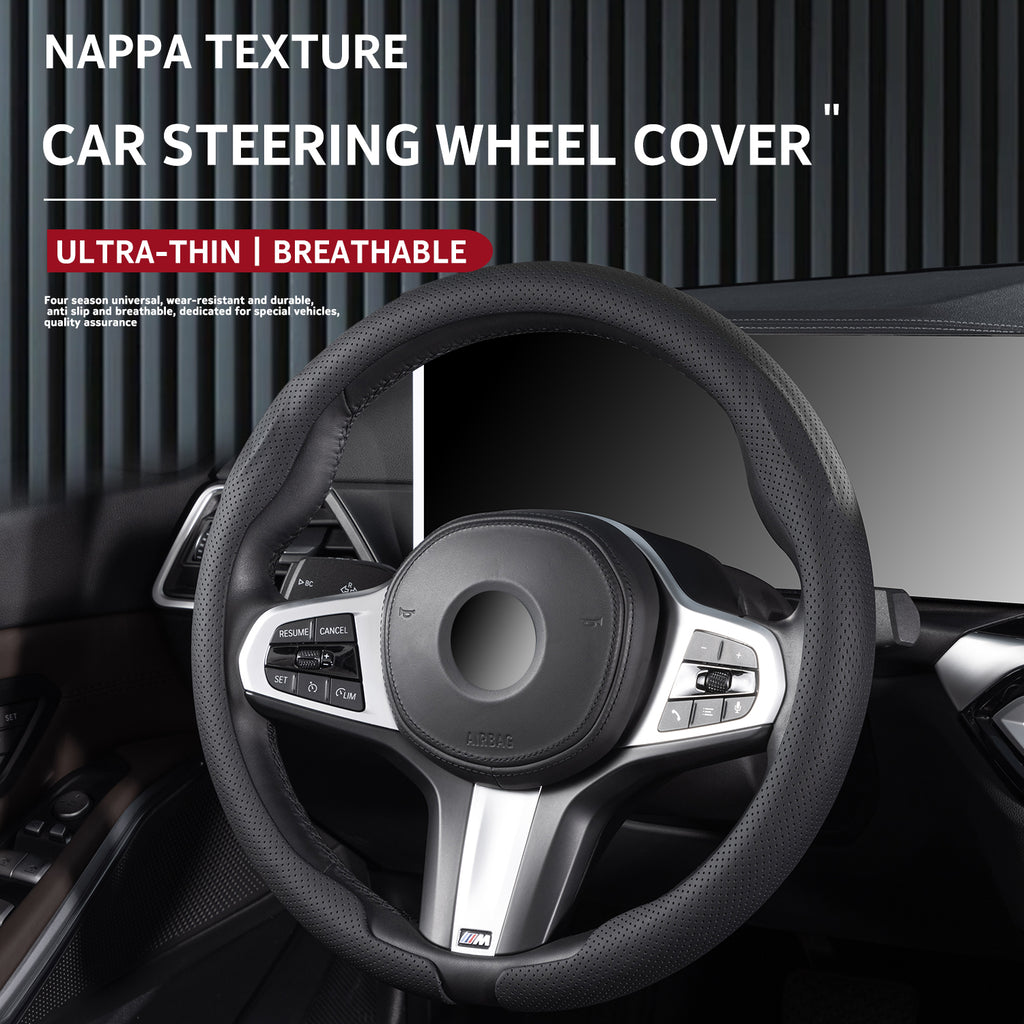 2026 New Ultra-Thin Car Steering Wheel Cover All-Season Universal Anti-Slip Sweat-Absorbent Suede Nappa Automotive Interior