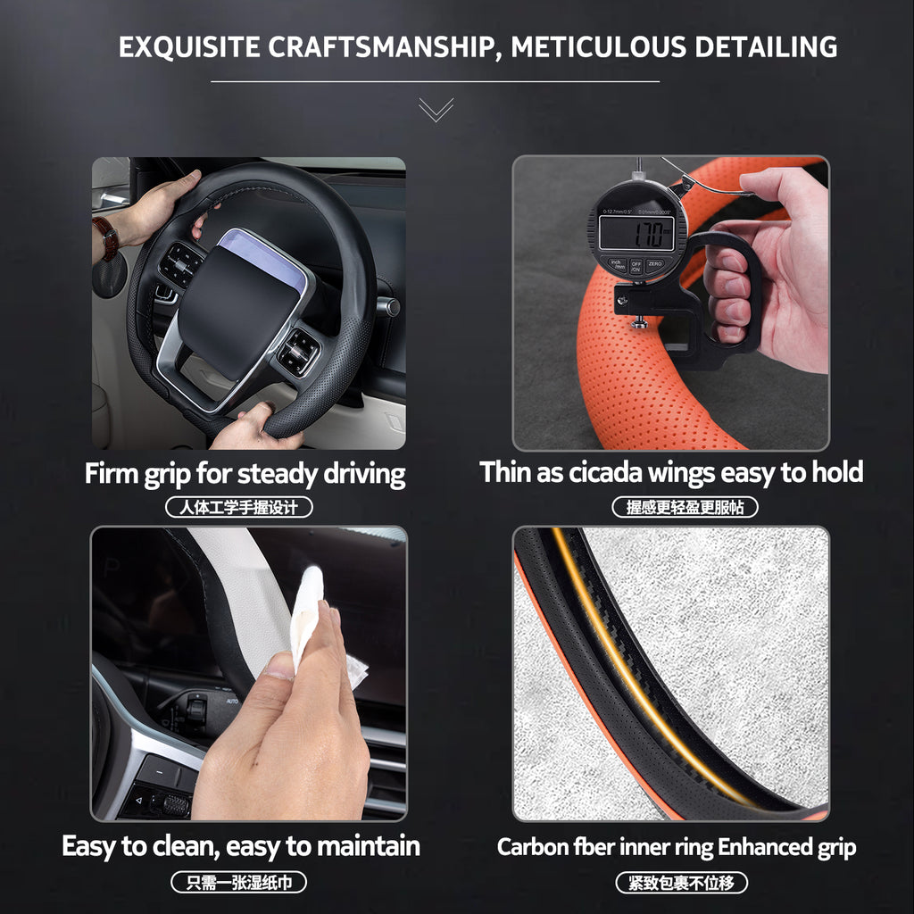 2026 New Ultra-Thin Car Steering Wheel Cover All-Season Universal Anti-Slip Sweat-Absorbent Suede Nappa Automotive Interior
