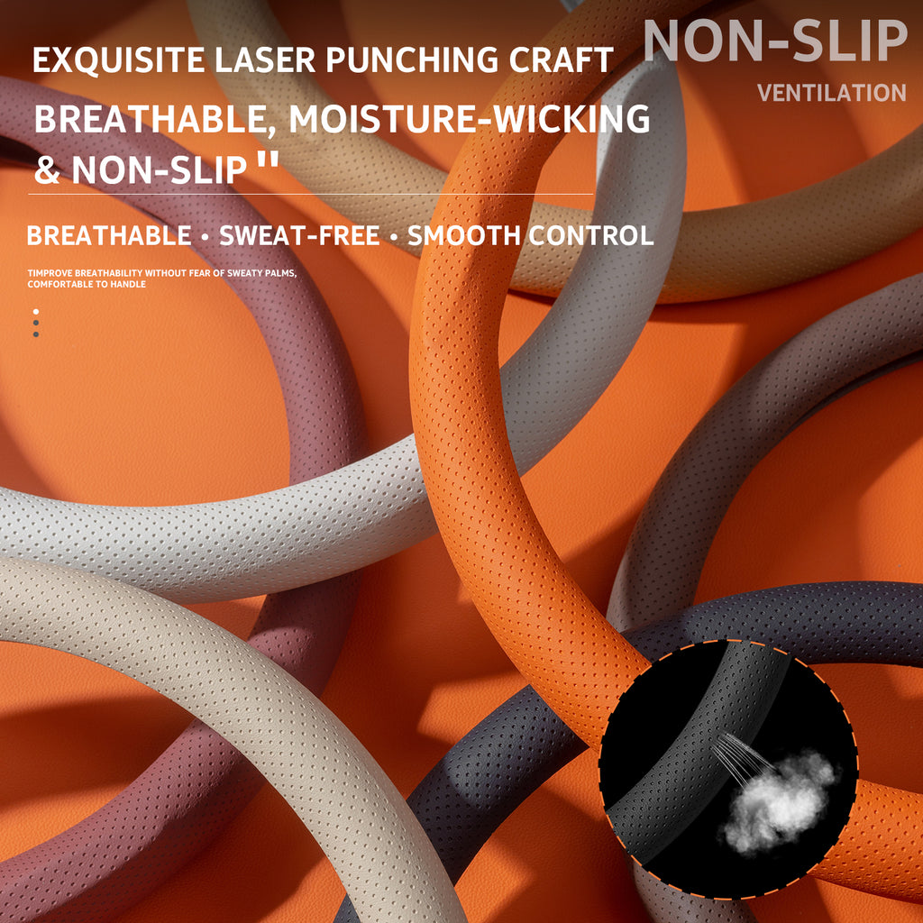 2026 New Ultra-Thin Car Steering Wheel Cover All-Season Universal Anti-Slip Sweat-Absorbent Suede Nappa Automotive Interior